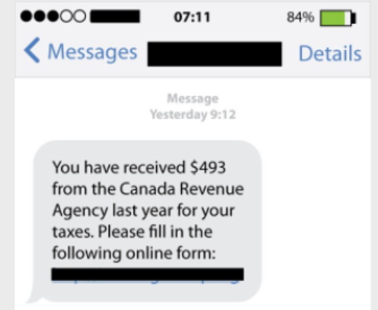 phishing text message example